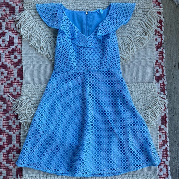DRAPER JAMES light blue lattice lace a-line dress 8 - Picture 3 of 13